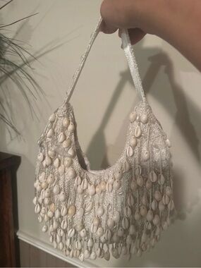 Beaded Shell Fringe Shoulder Bag - White